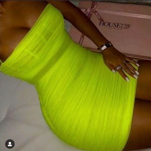 House Of CB Ella Neon Green Ruched Dress